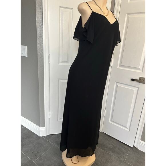 Onyx Nite Black Cold-Shoulder Chiffon Maxi Dress – Size 14 – Made in USA - Picture 4 of 6